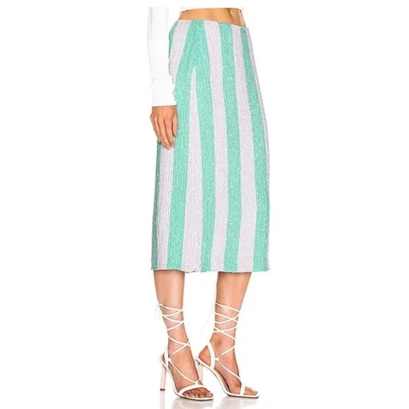 Retrofete Veronica Skirt Mint Stripes Green White Sequin NWT - Picture 2 of 7